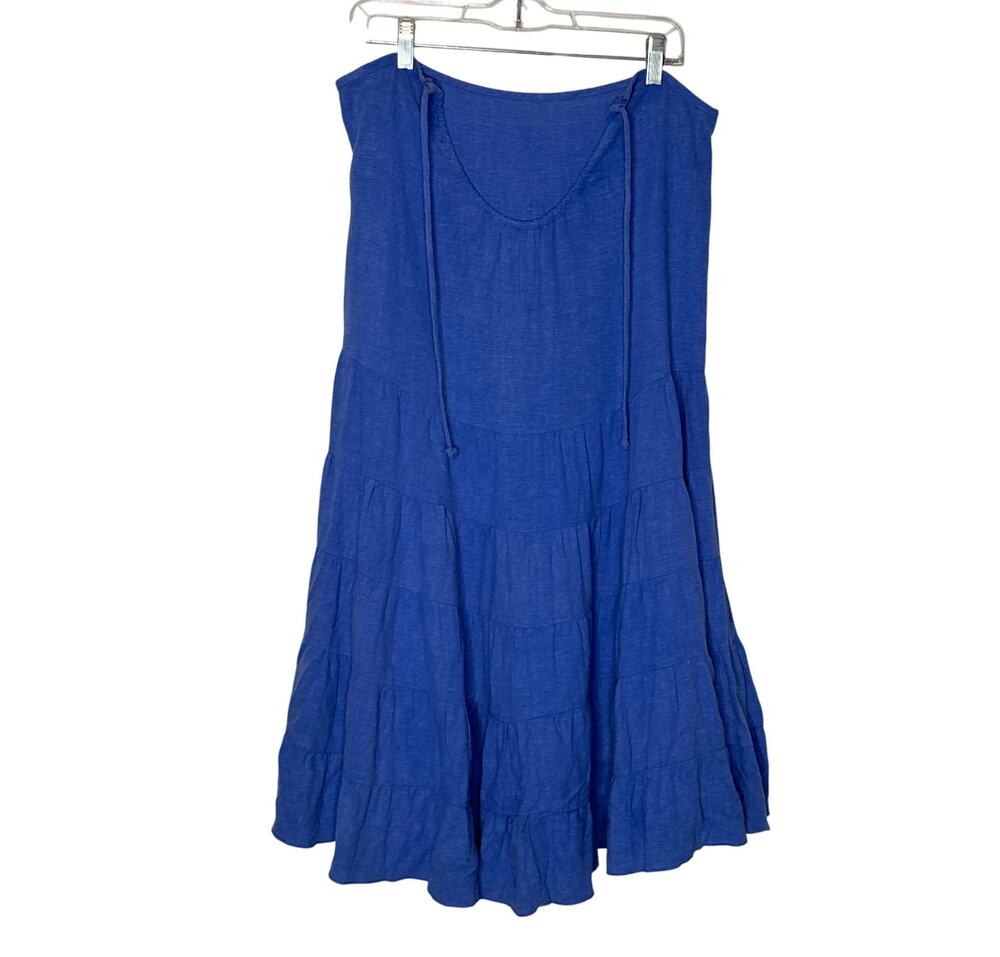 American Vintage Blue Linen Blend Tiered Maxi Skirt pull waist tie medium
